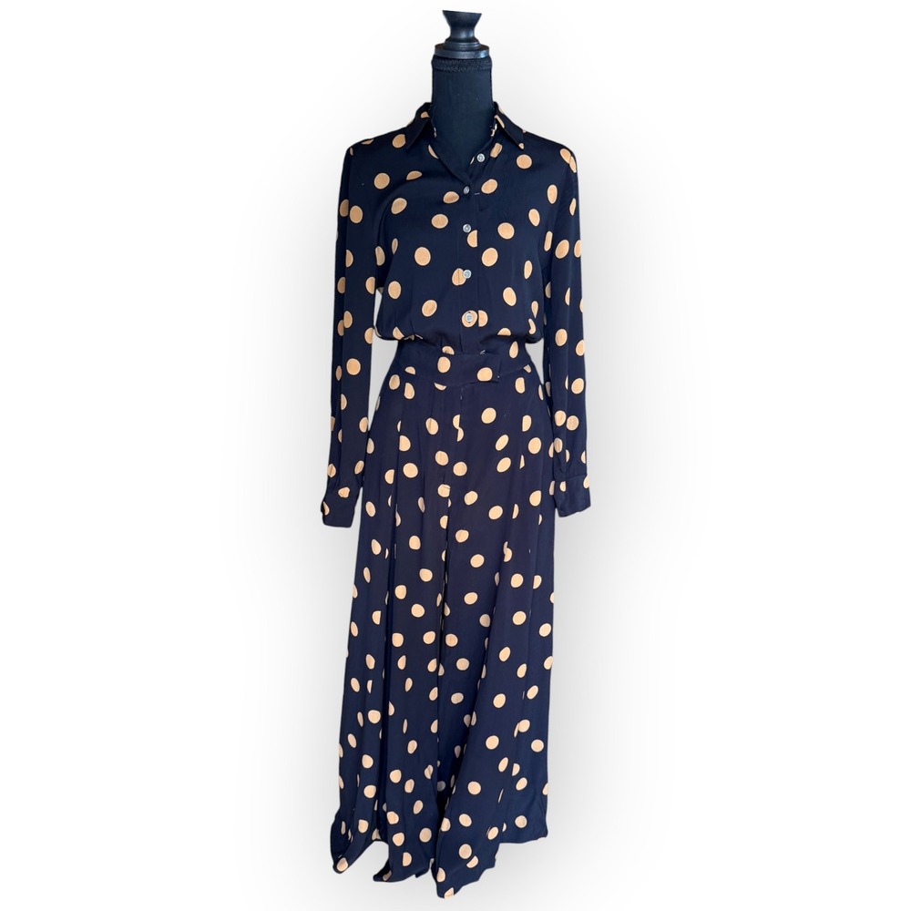 Anthropologie Loveland Polka Dot Wide Leg Jumpsuit 2 Boho Fall Transition Work